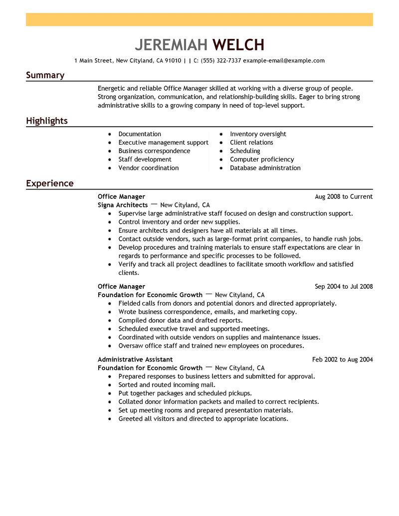 Office Manager Resume Example Admin Sample Resumes LiveCareer