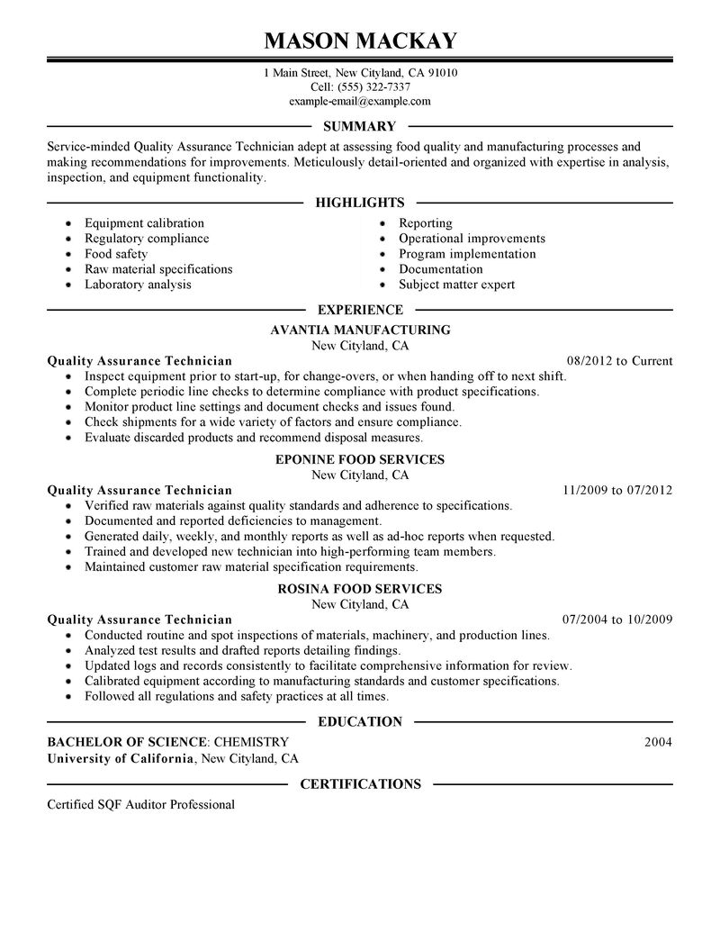 Quality Assurance Resume Examples Wellness Resume Samples LiveCareer