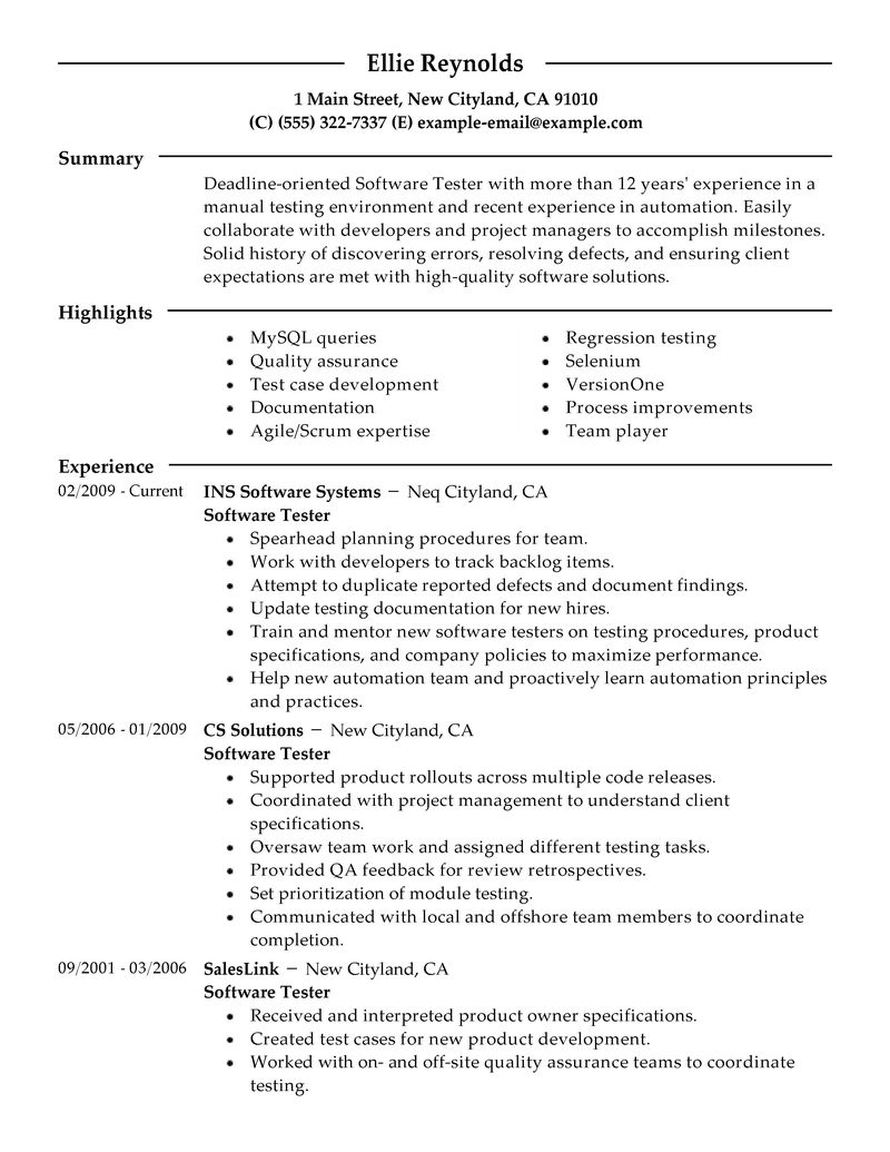 Sample Resume Of Manual Test Engineer