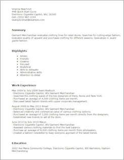 Resume Template Garment Merchandiser