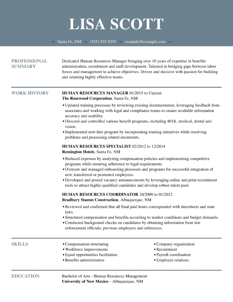 Professional Human Resources Resume Examples