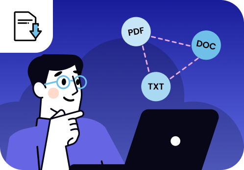 Person deciding between PDF, Word, or text file formats.