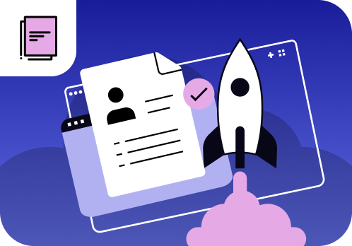 Rocket ship launching from a document to show fast creation.