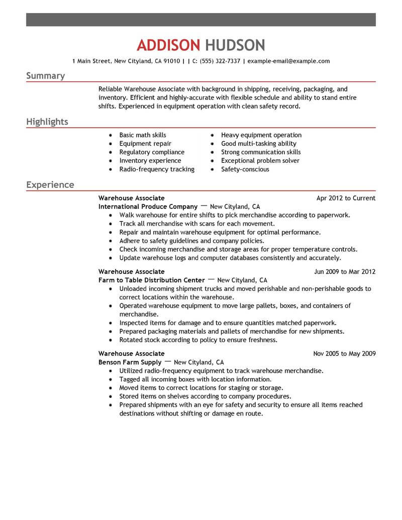 Great Warehouse Worker Resume Examples Livecareer