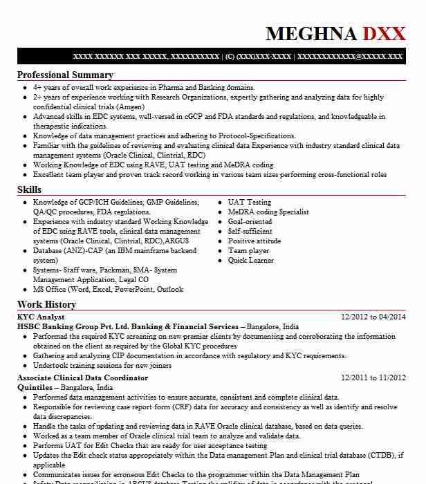 Kyc Analyst Resume Sample Mintresume Off