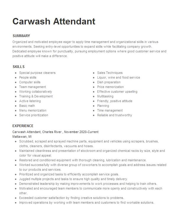 Carwash Attendant Car Detailer Resume Example