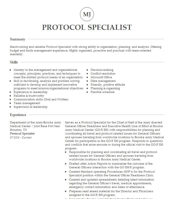 Protocol Officer Objectives Resume Objective LiveCareer