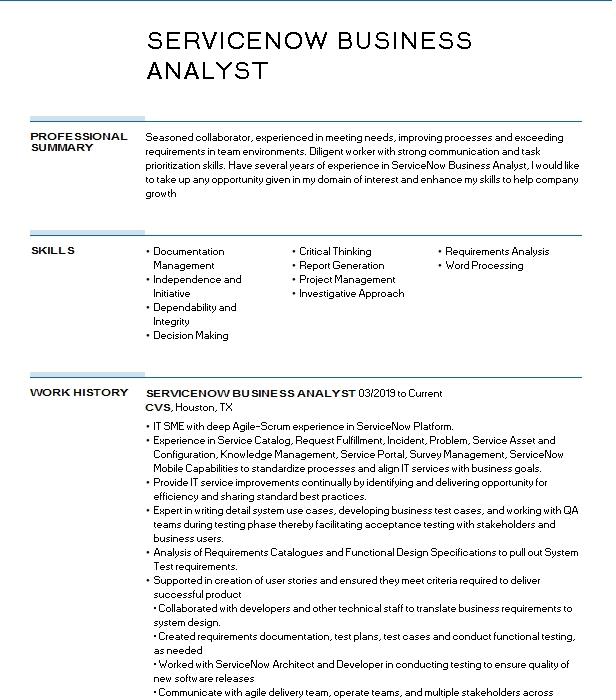 Servicenow Business Analyst Resume Example