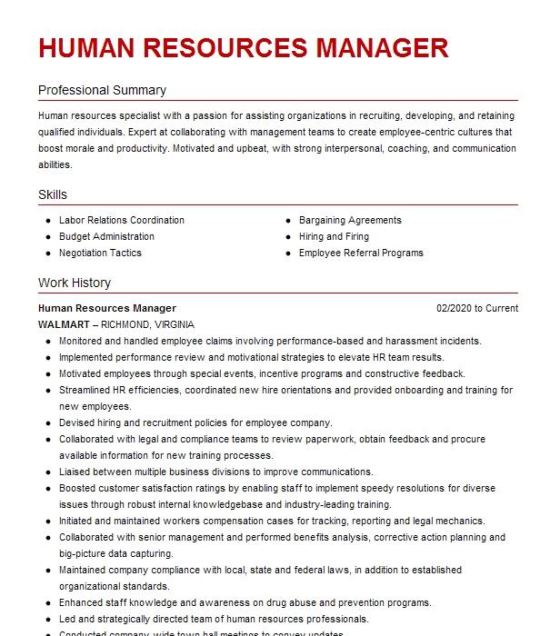 Human Resources Manager Resume Example