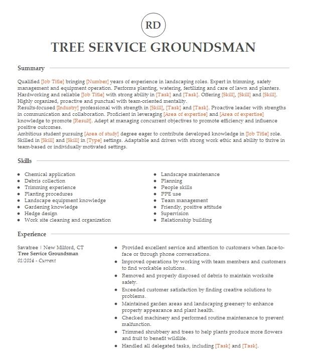 Tree Service Groundsman Resume Example