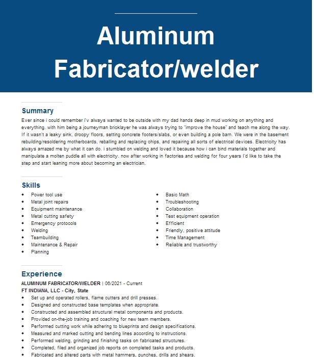 Fabricator Welder Objectives Resume Objective Livecareer