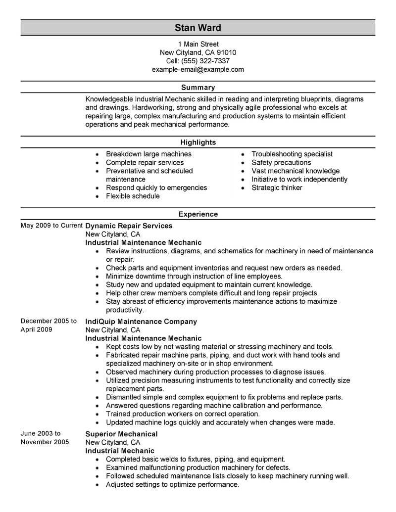 Industrial Resume Samples