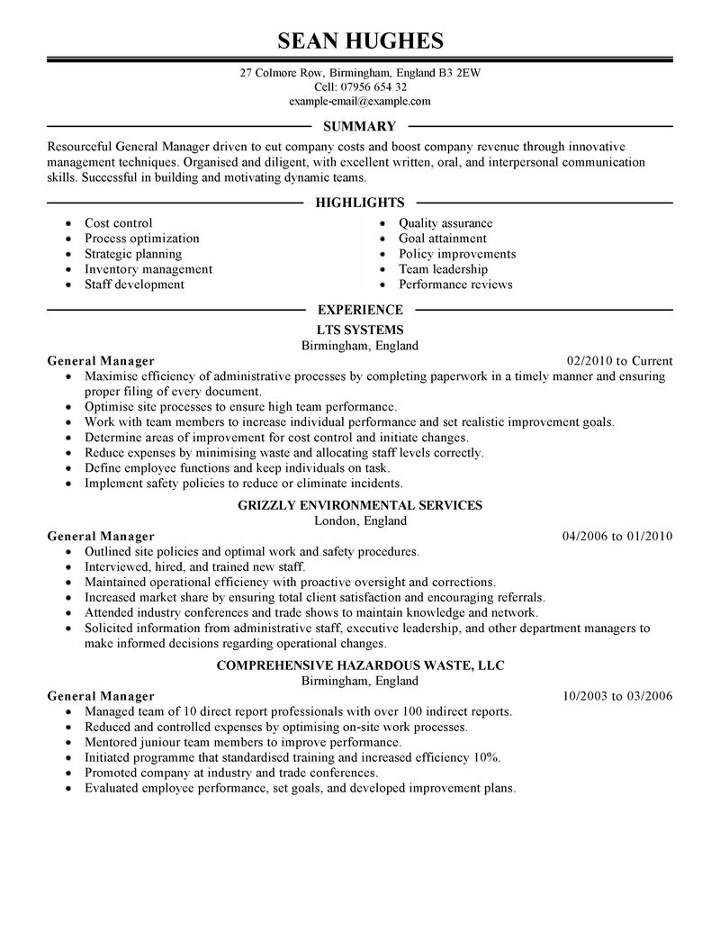 Best General Manager Resume Example LiveCareer