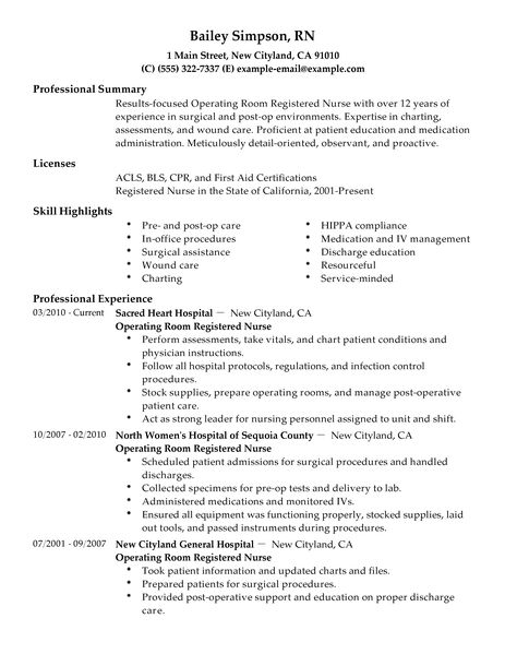 Best Operating Room Registered Nurse Resume Example LiveCareer