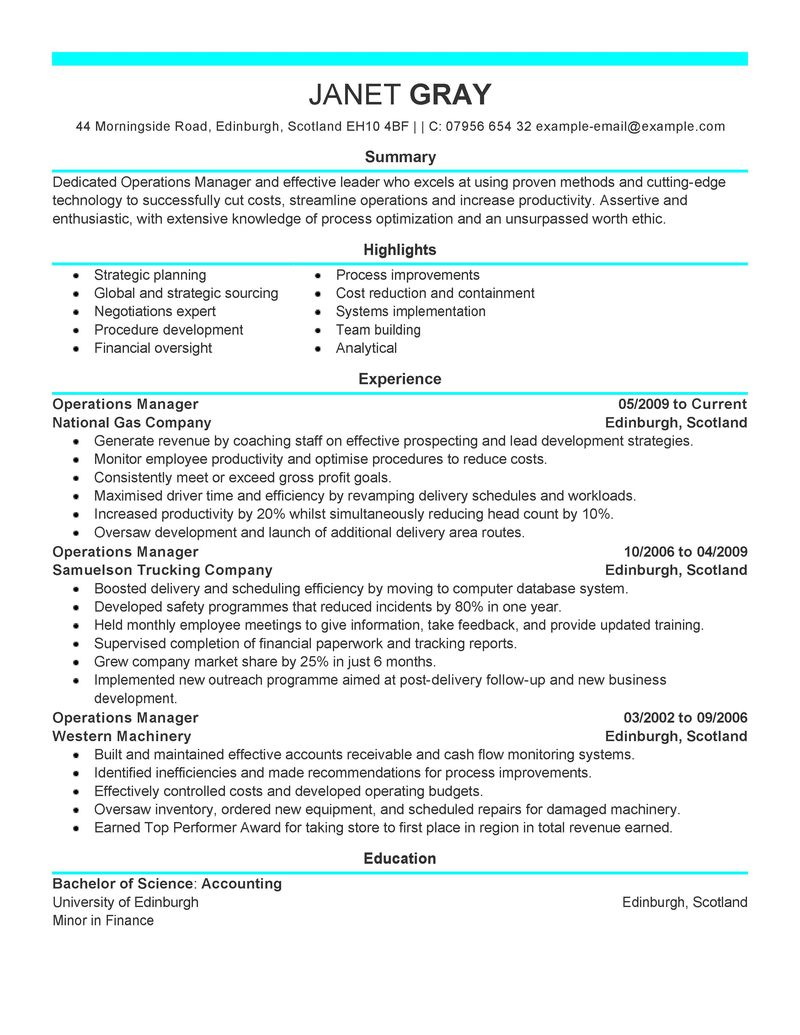 Best Operations Manager Resume Example LiveCareer