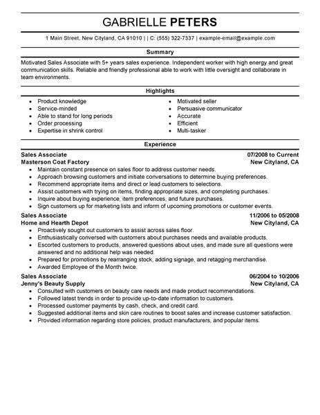 Best Sales Associate Resume Example LiveCareer