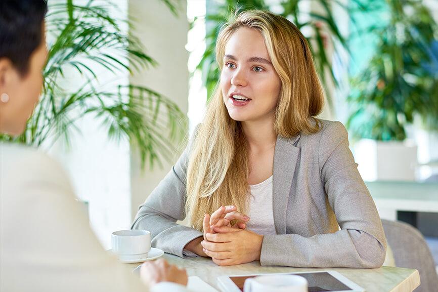 Woman answering interview questions