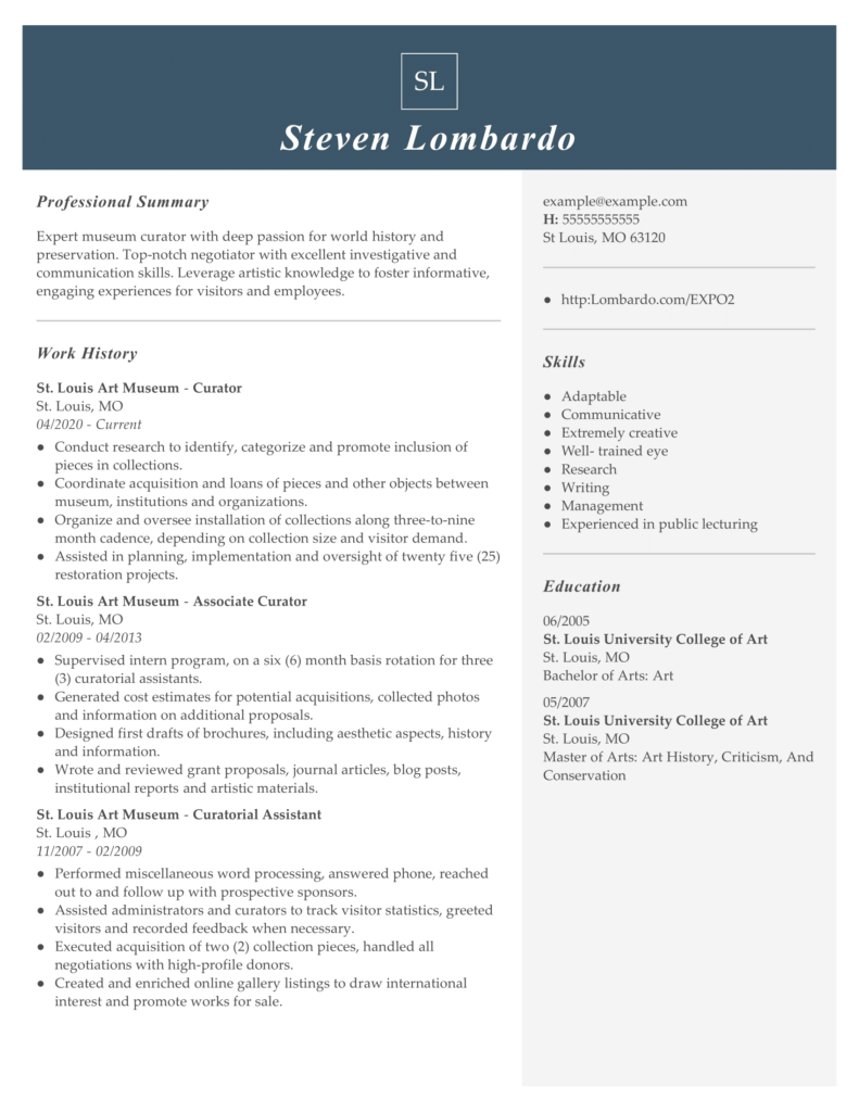 Professional Museum Curator Resume Examples 0537