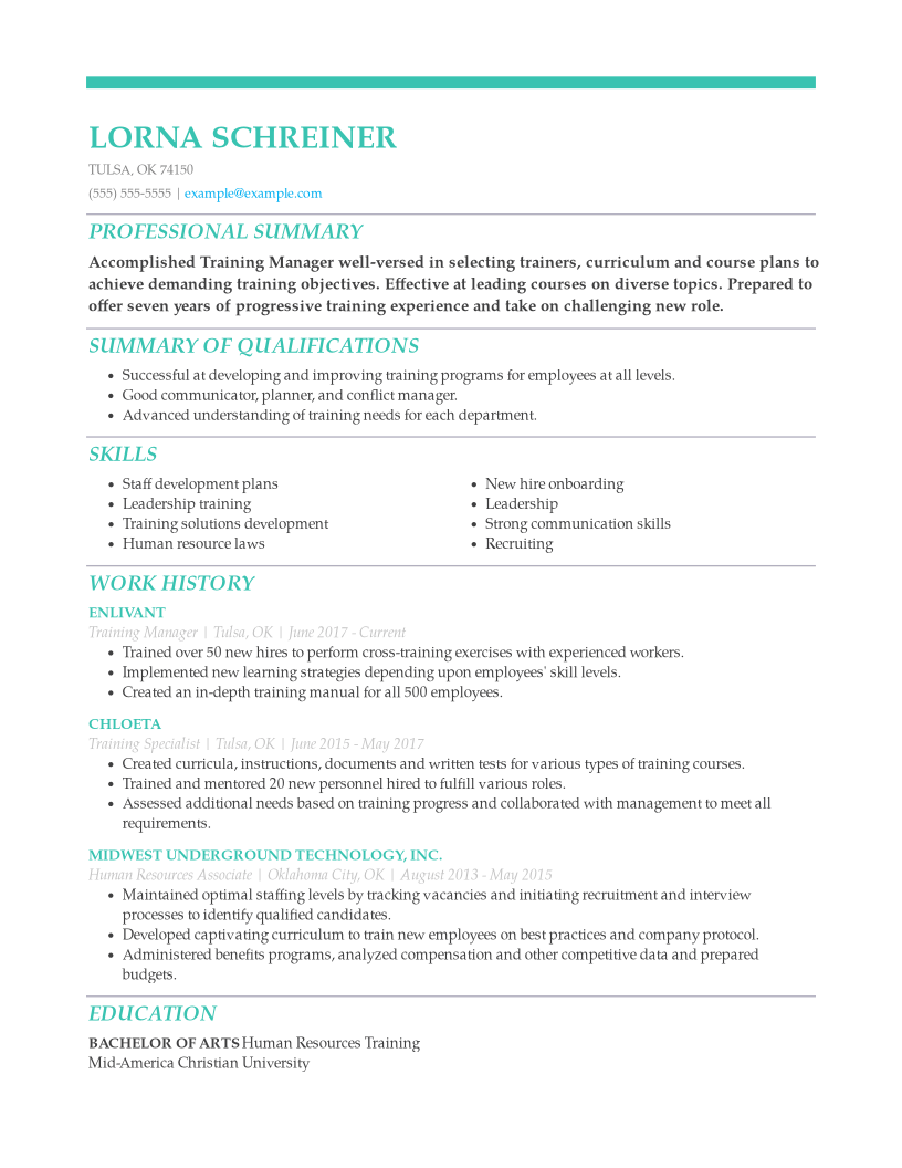 Professional Training Development Resume Examples