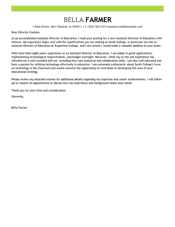 Assistant Director Of Education Cover Letter Template