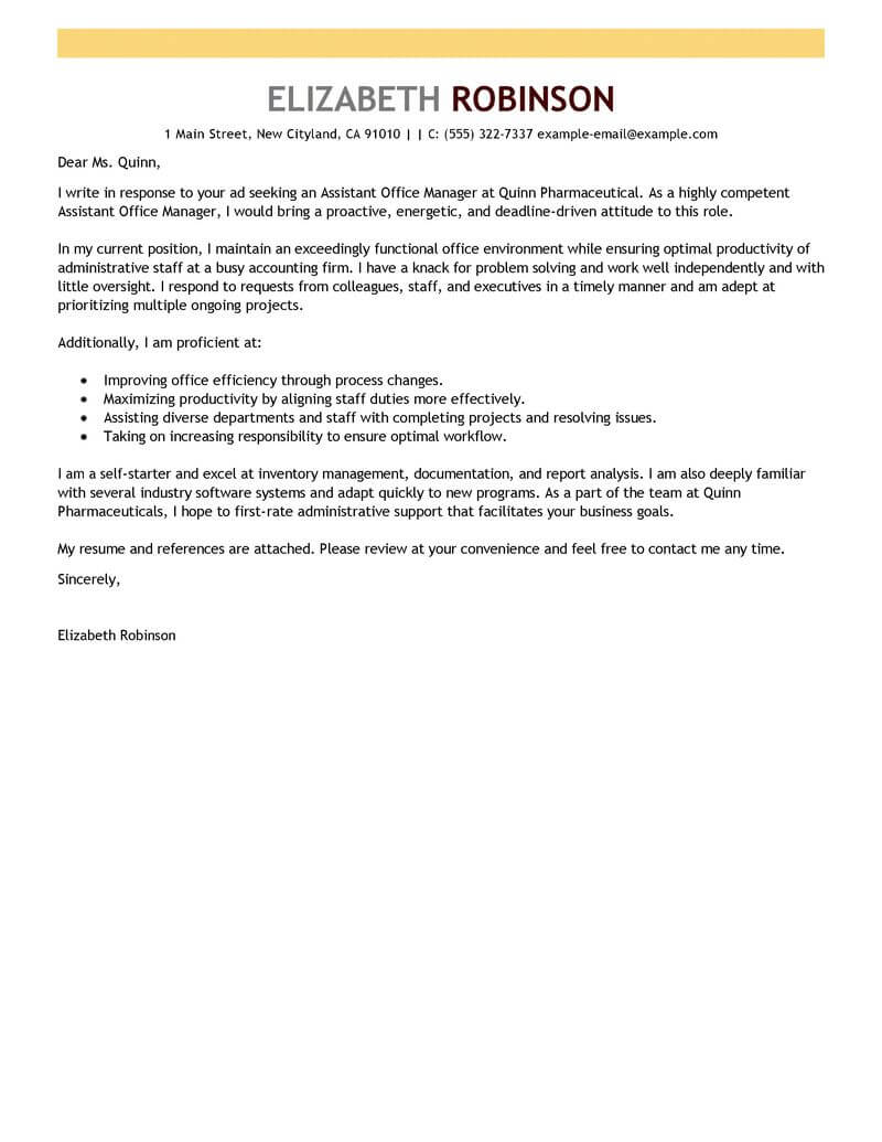 Assitant Office Manager Cover Letter Sample