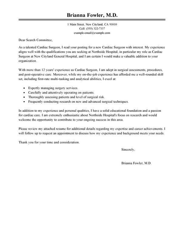 Cardiac Surgeon Cover Letter Sample