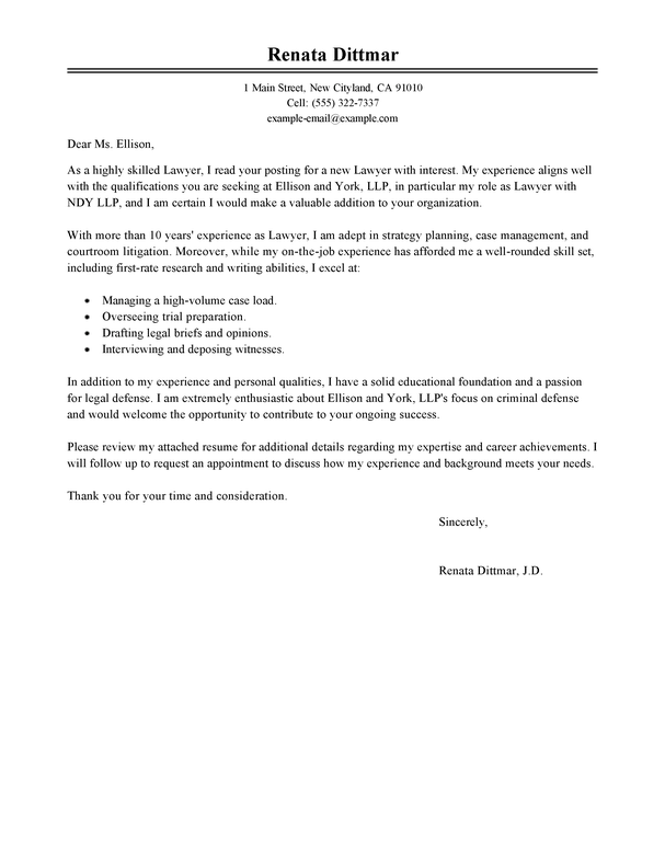 Classic Style Legal Lawyer Cover Letter Sample