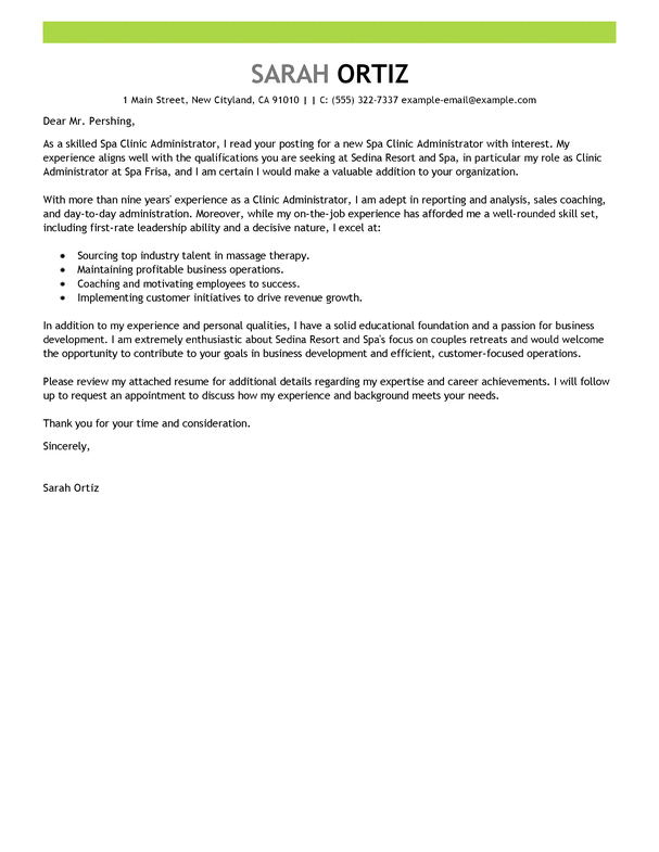 Clinic Administrator Cover Letter Sample