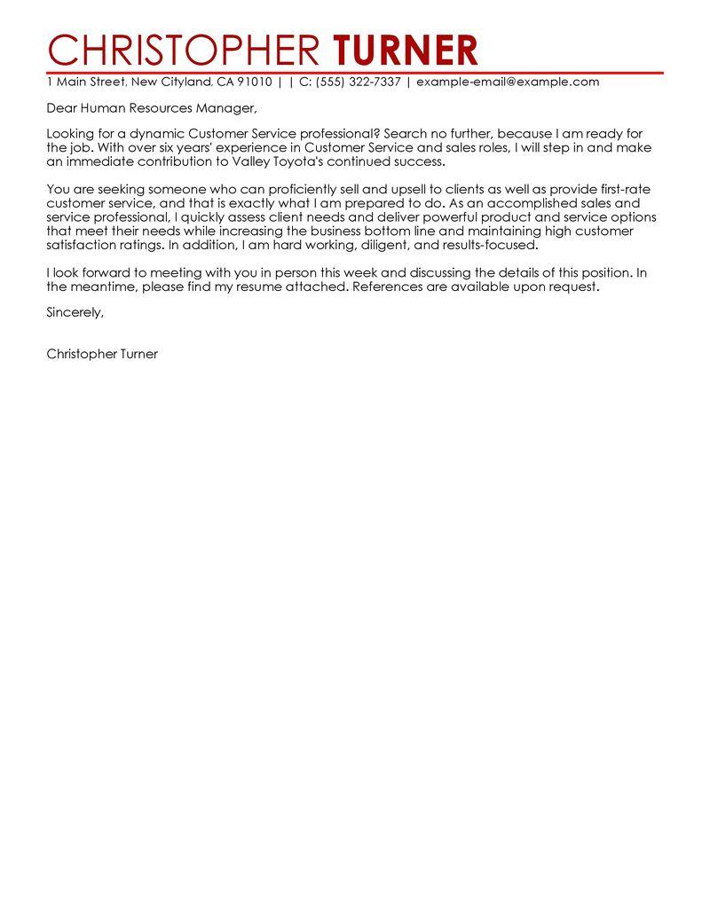 Customer Service Professional Cover Letter Sample