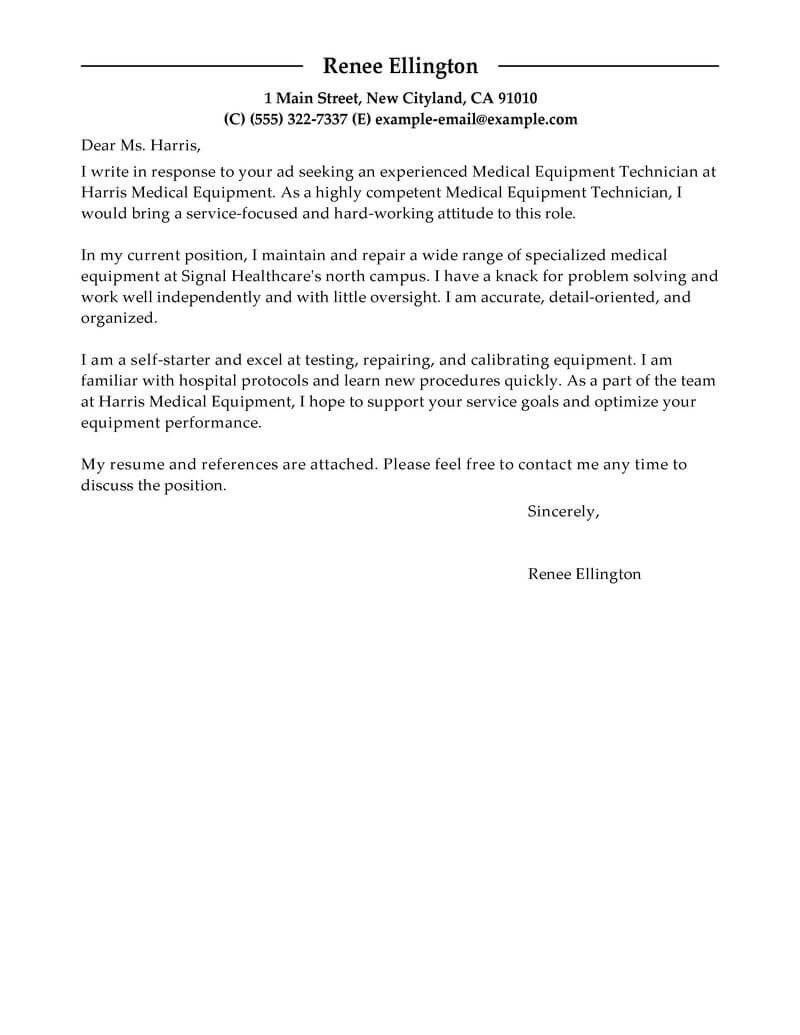 Equipment Technician Cover Letter Template