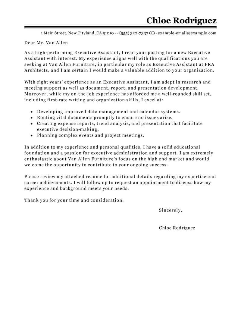 Executive Assistant Cover Letter Template Classic