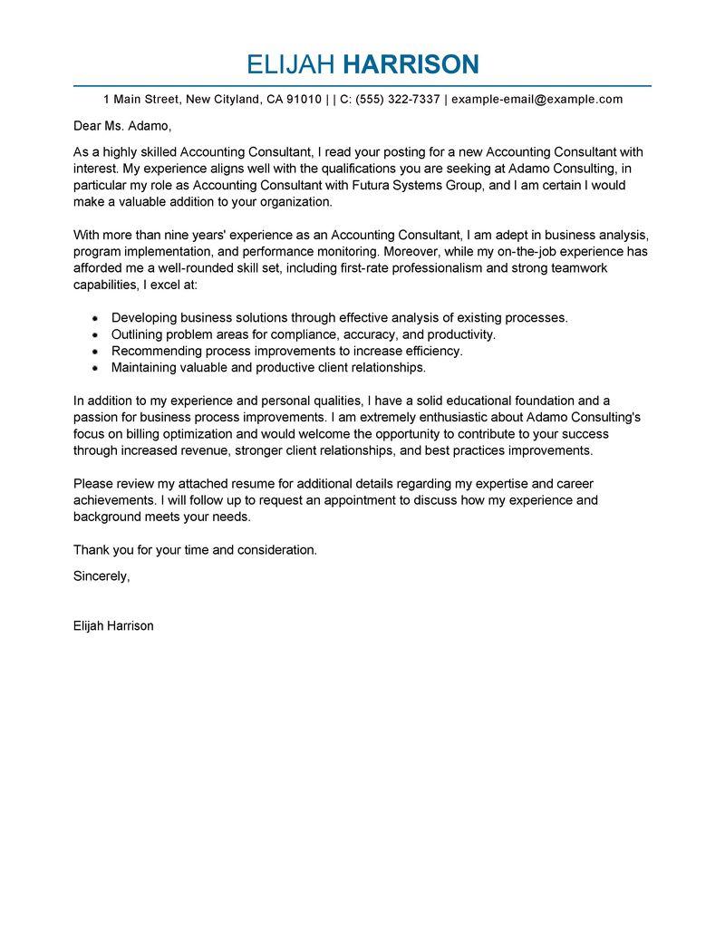 Financial Accounting Consultant Cover Letter Sample