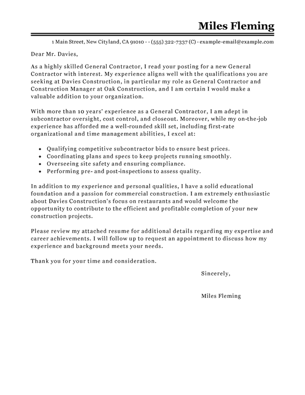 General Contractor Cover Letter Template