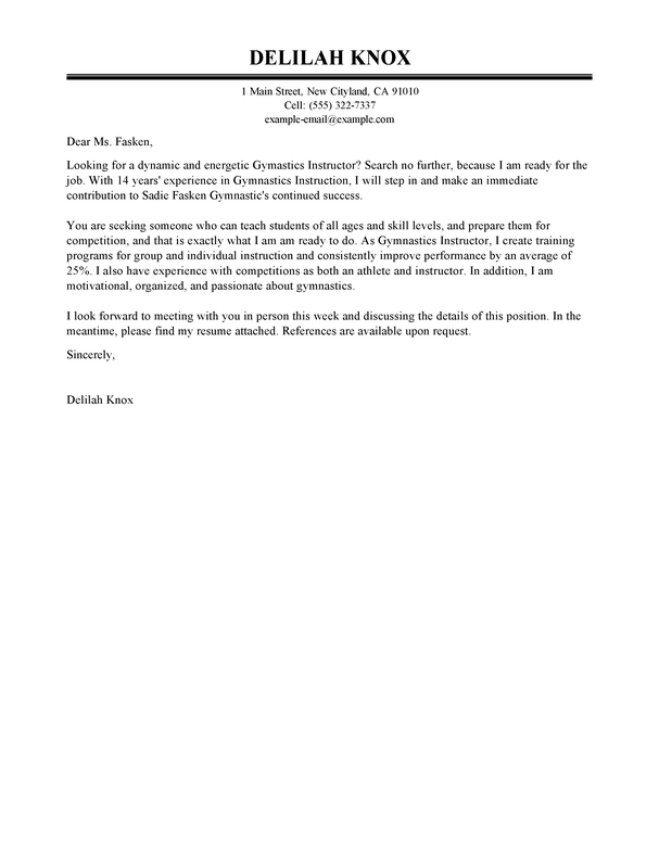 Gymnastics Instructor Cover Letter Example