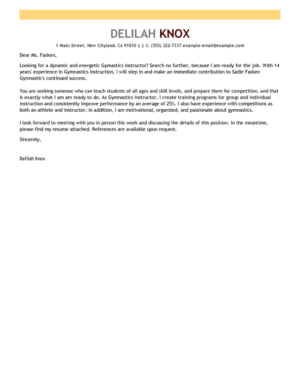 Gymnastics Instructor Cover Letter Template