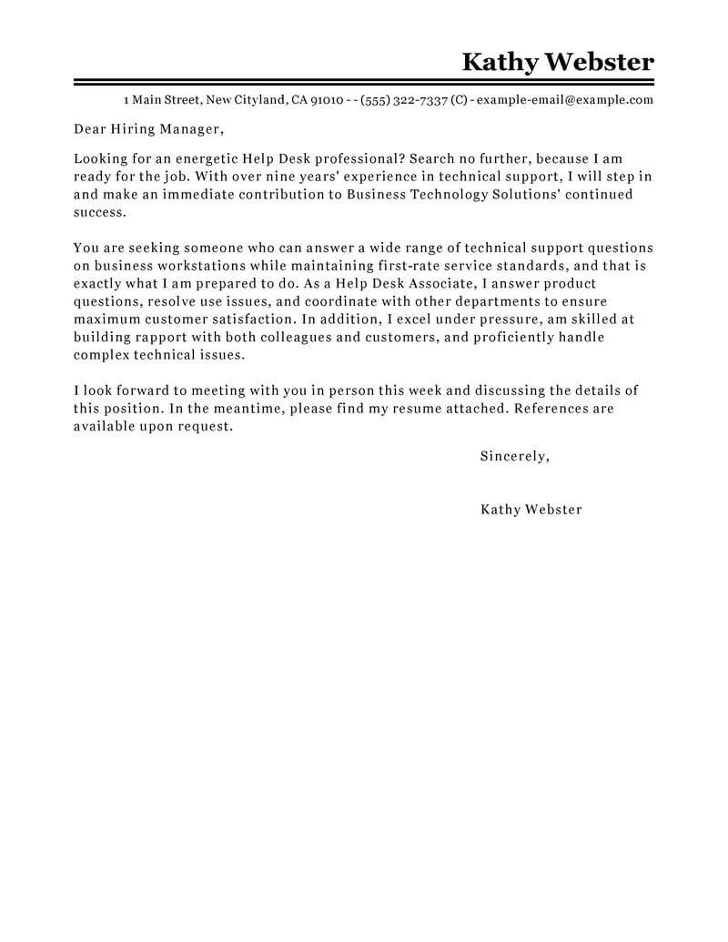 Help Desk Professional Cover Letter Sample