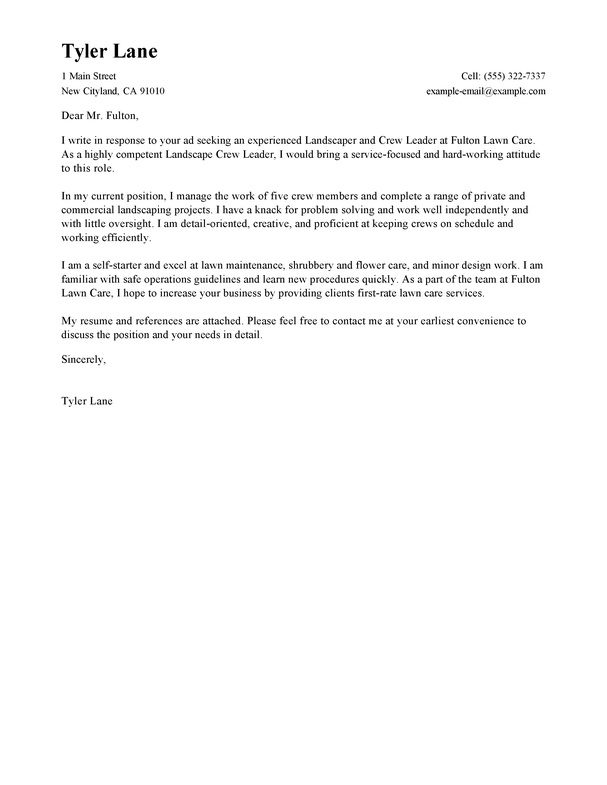 Landscaper And Crew Leader Cover Letter Example