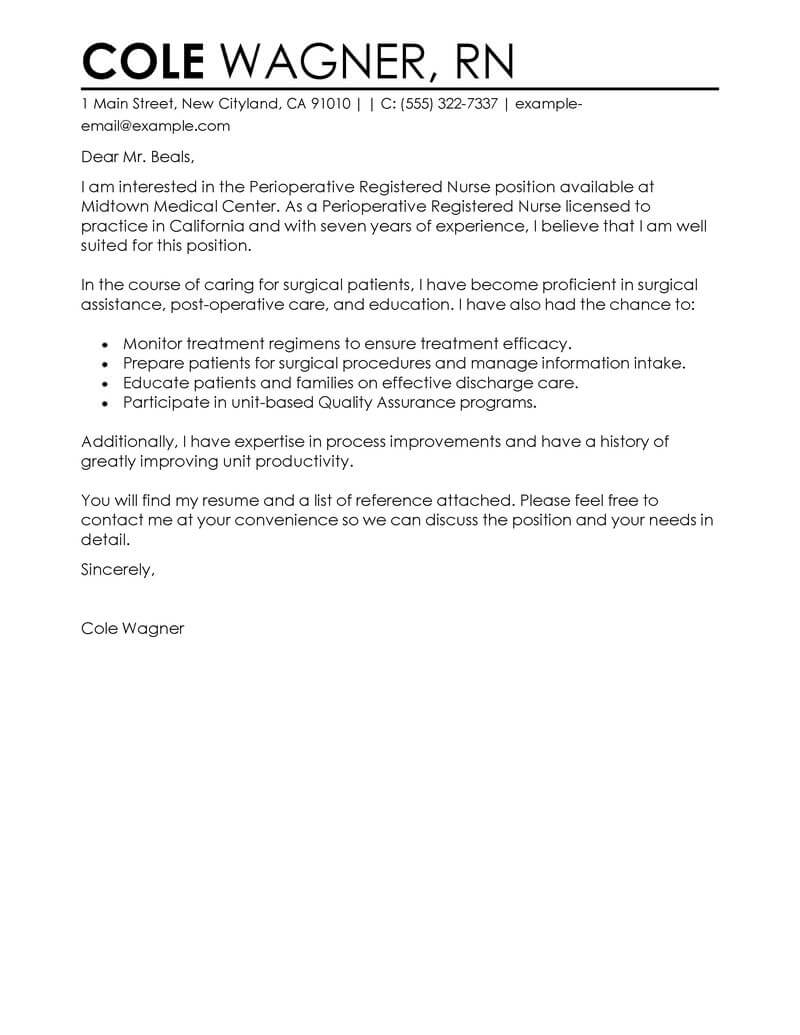 Perioperative Nurse Cover Letter Template