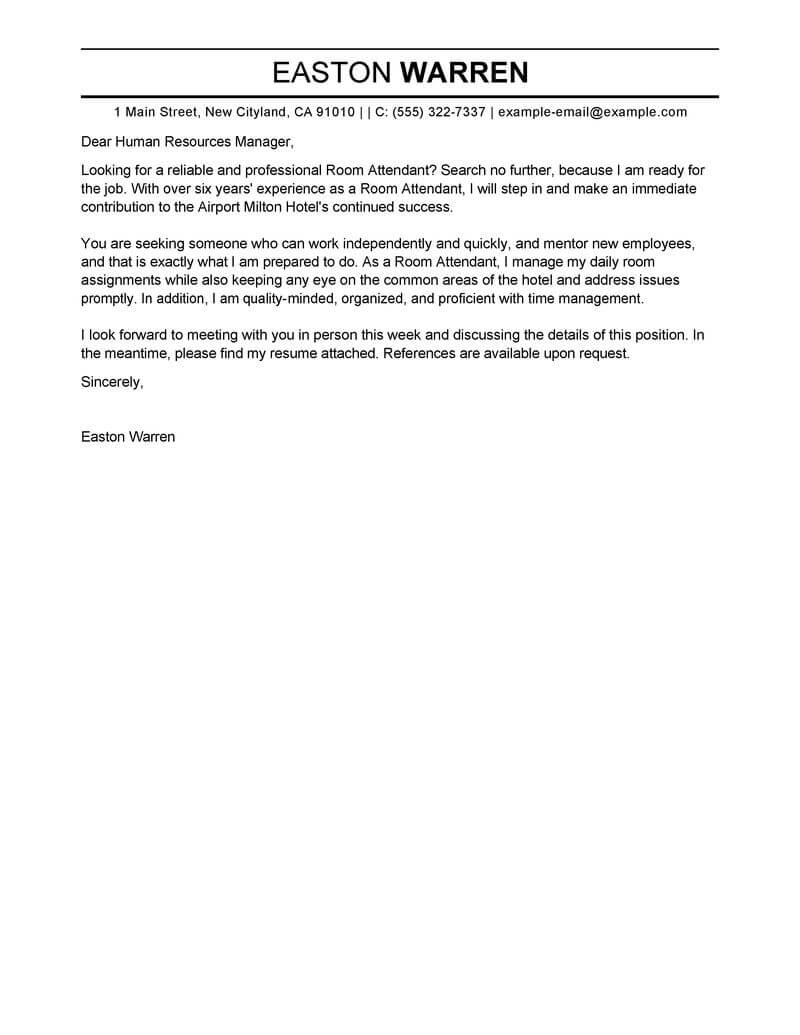 Room Attendant Cover Letter Template