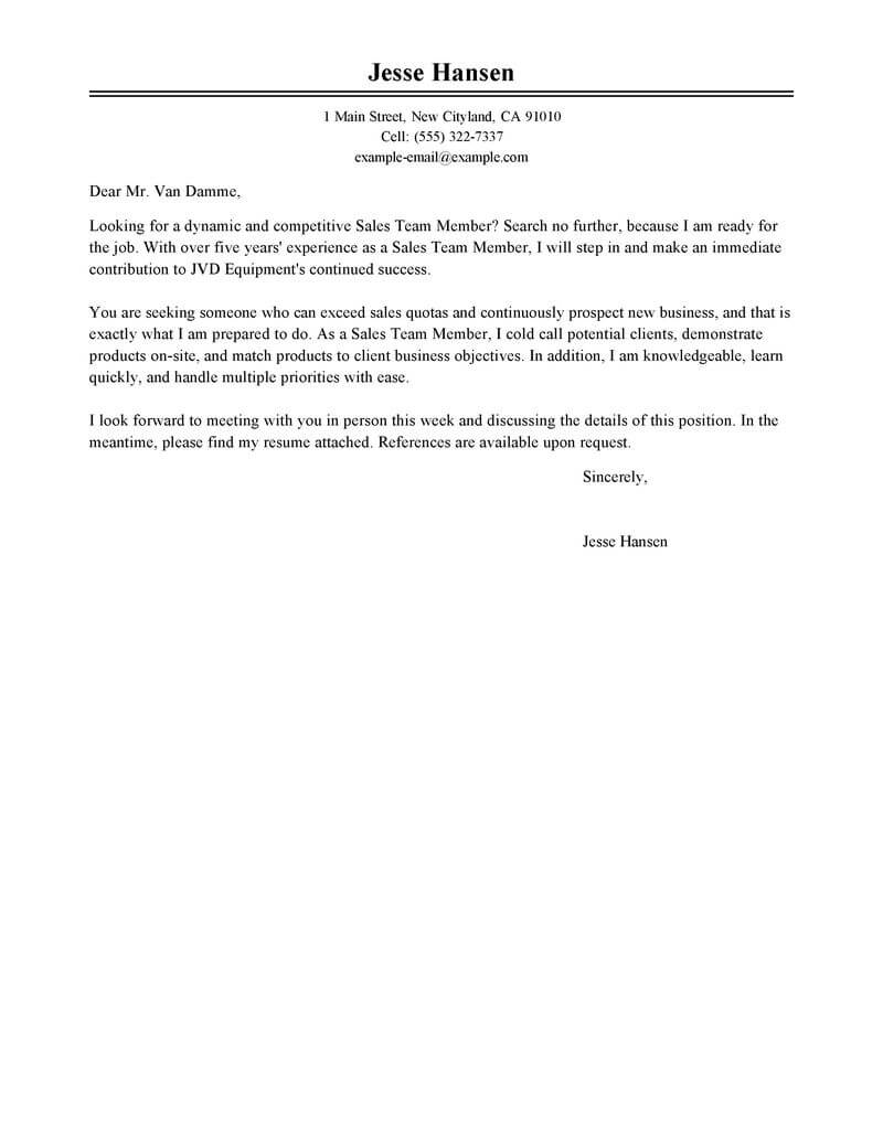 Sales Team Member Cover Letter Example Classic