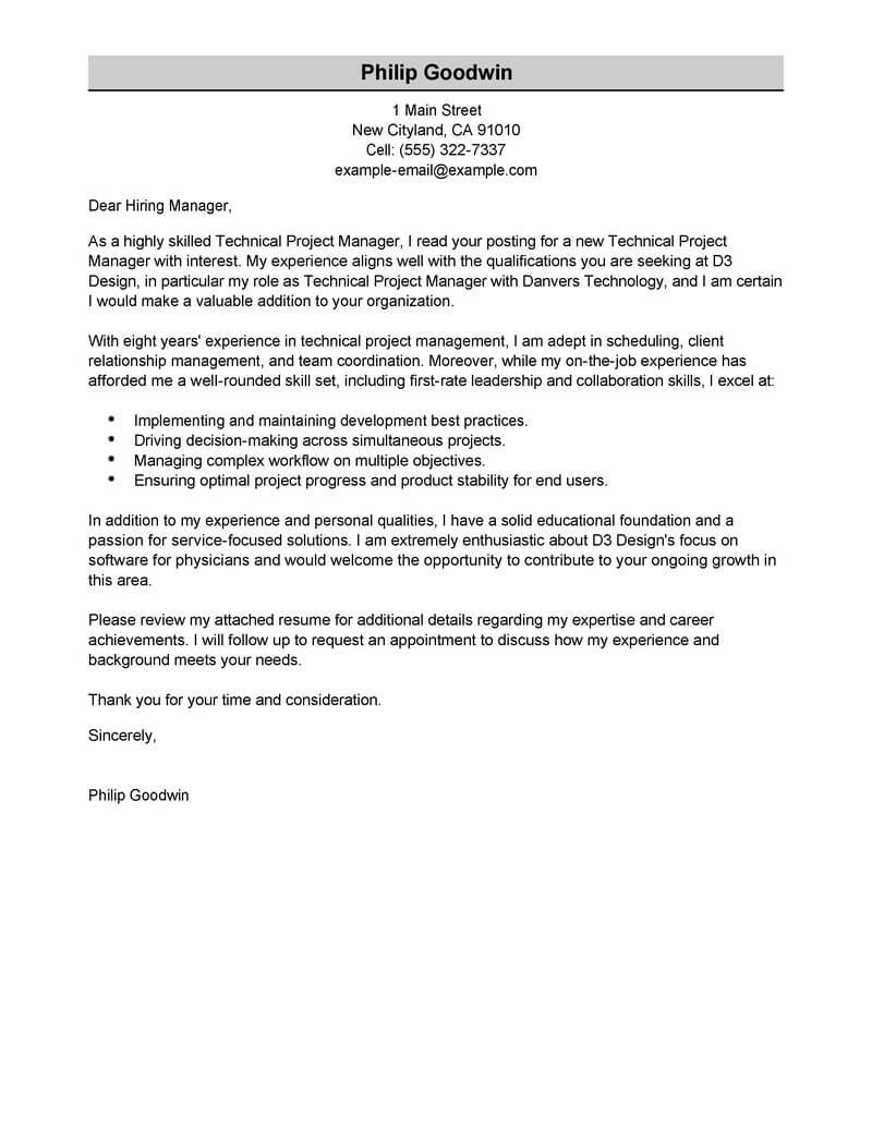 Technical Project Manager Cover Letter Example