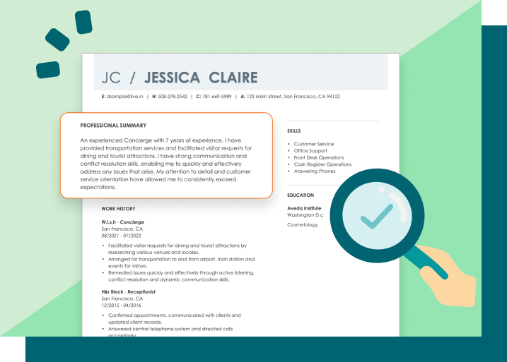 Concierge Resume Objective Examples