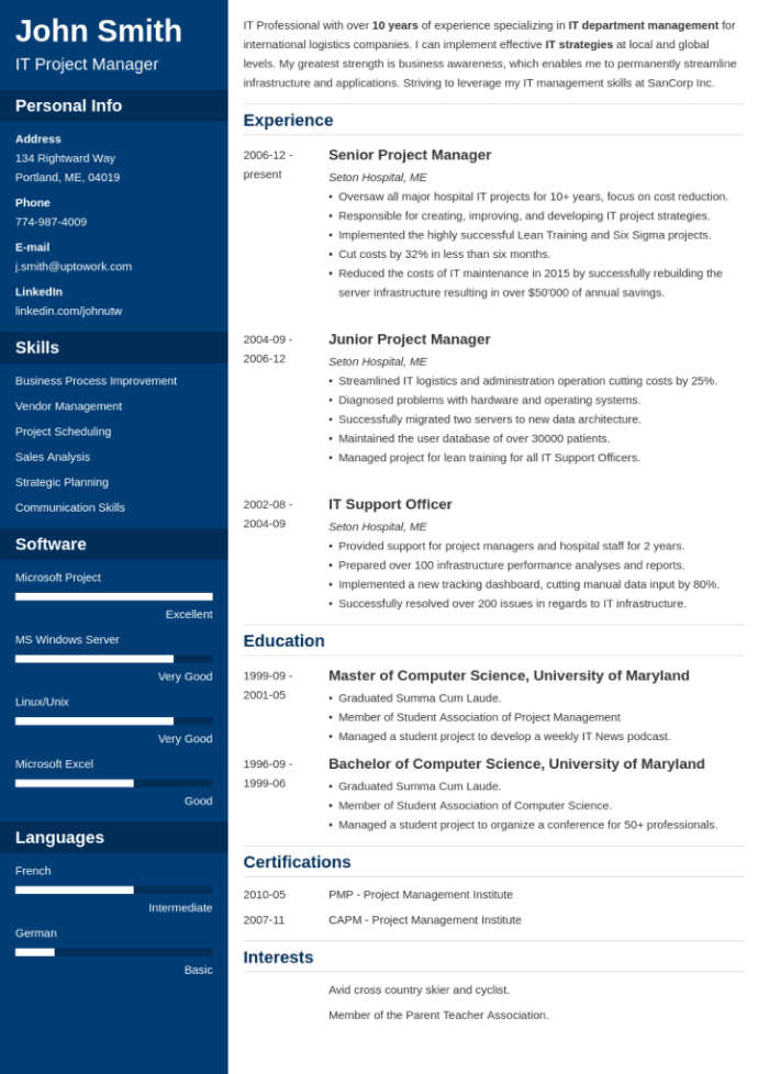 Cascade Zety Resume Template