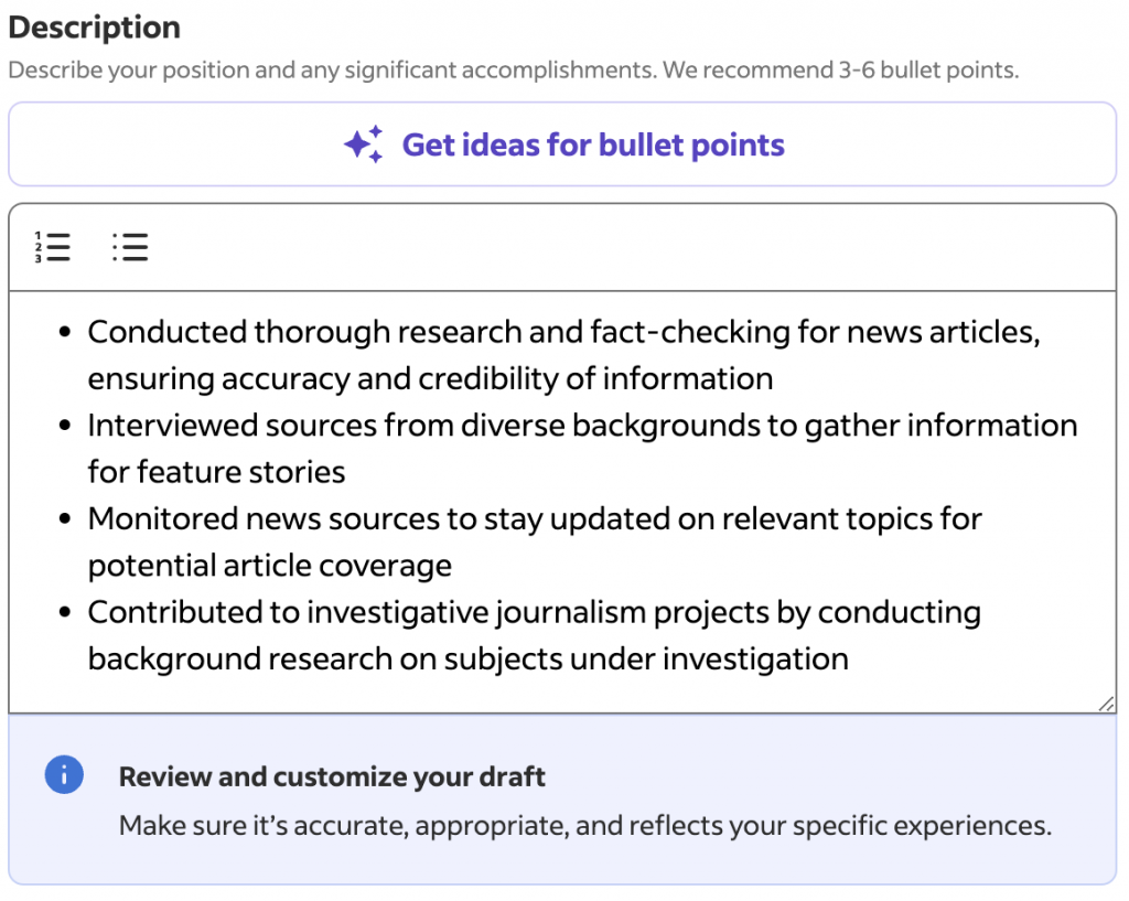 Indeed Bullet Point Ideas