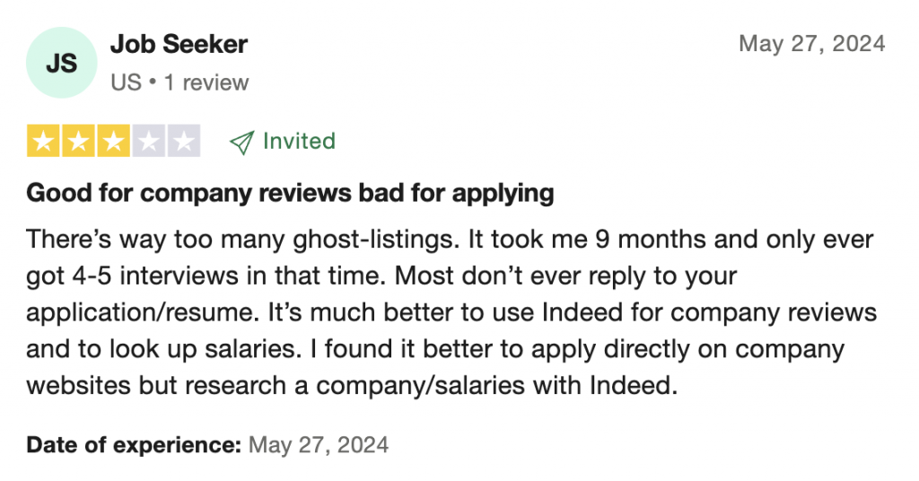 Indeed Trustpilot Negative Feedback