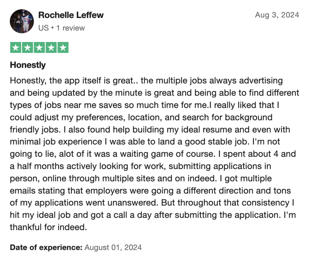 Indeed Trustpilot Positive Feedback