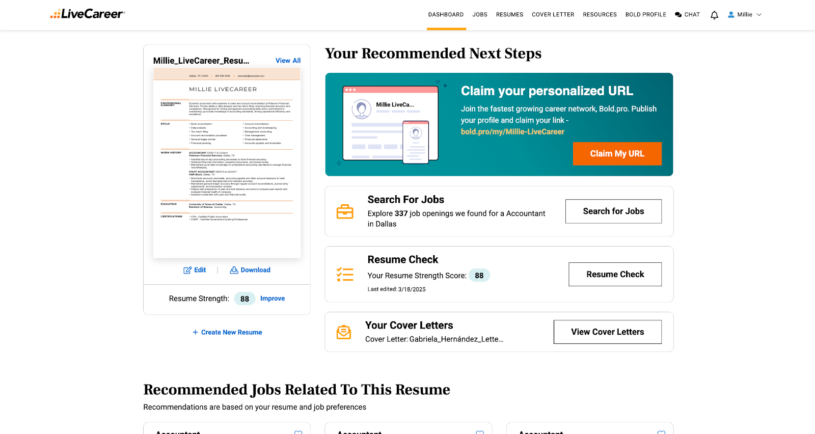 Livecareer Builder Dashboard