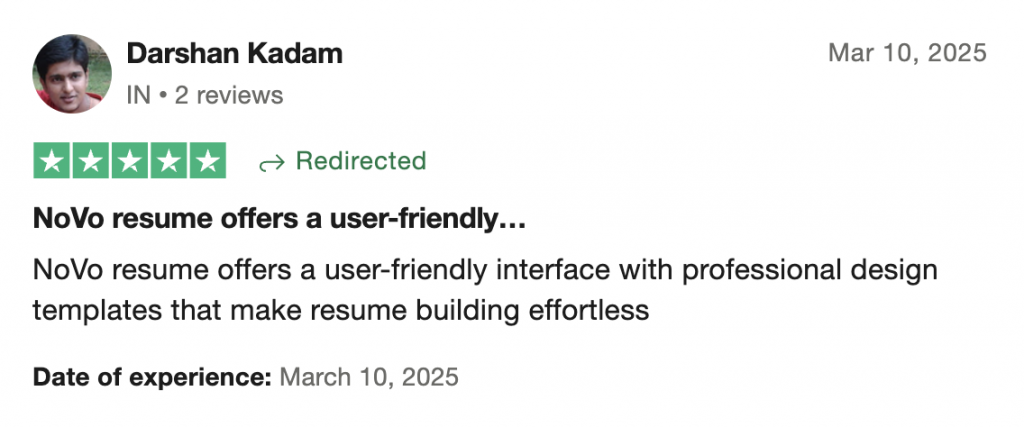Novoresume Trustpilot Positive Review