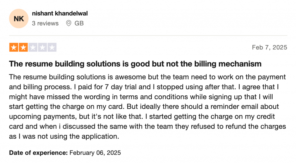 Resumeio Negative Feedback