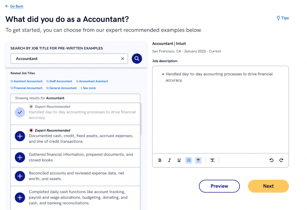 Zety Resume Builder Work History
